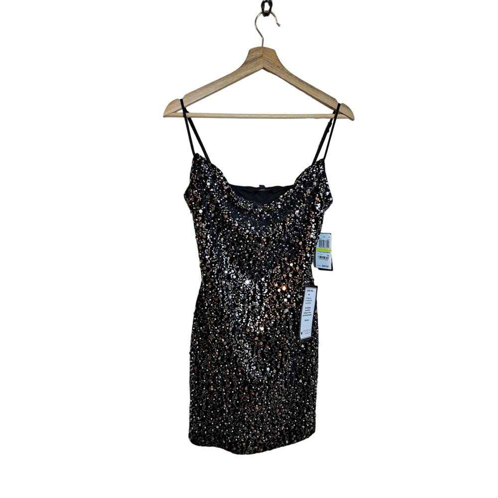 NWT City Studios Macy's Little Black Dress Pearl Sequence Mini Strappy Sz M - Picture 2 of 7